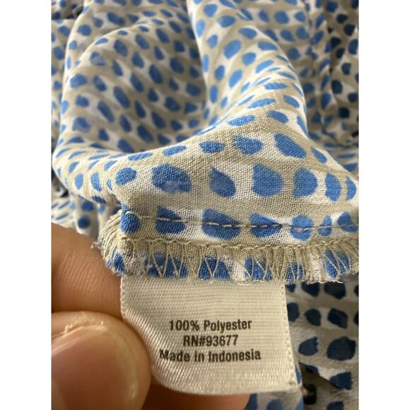 Ana A New Approach Size M Polka Dot V Neck Top Blue Short Sleeve Pullover - Picture 5 of 7